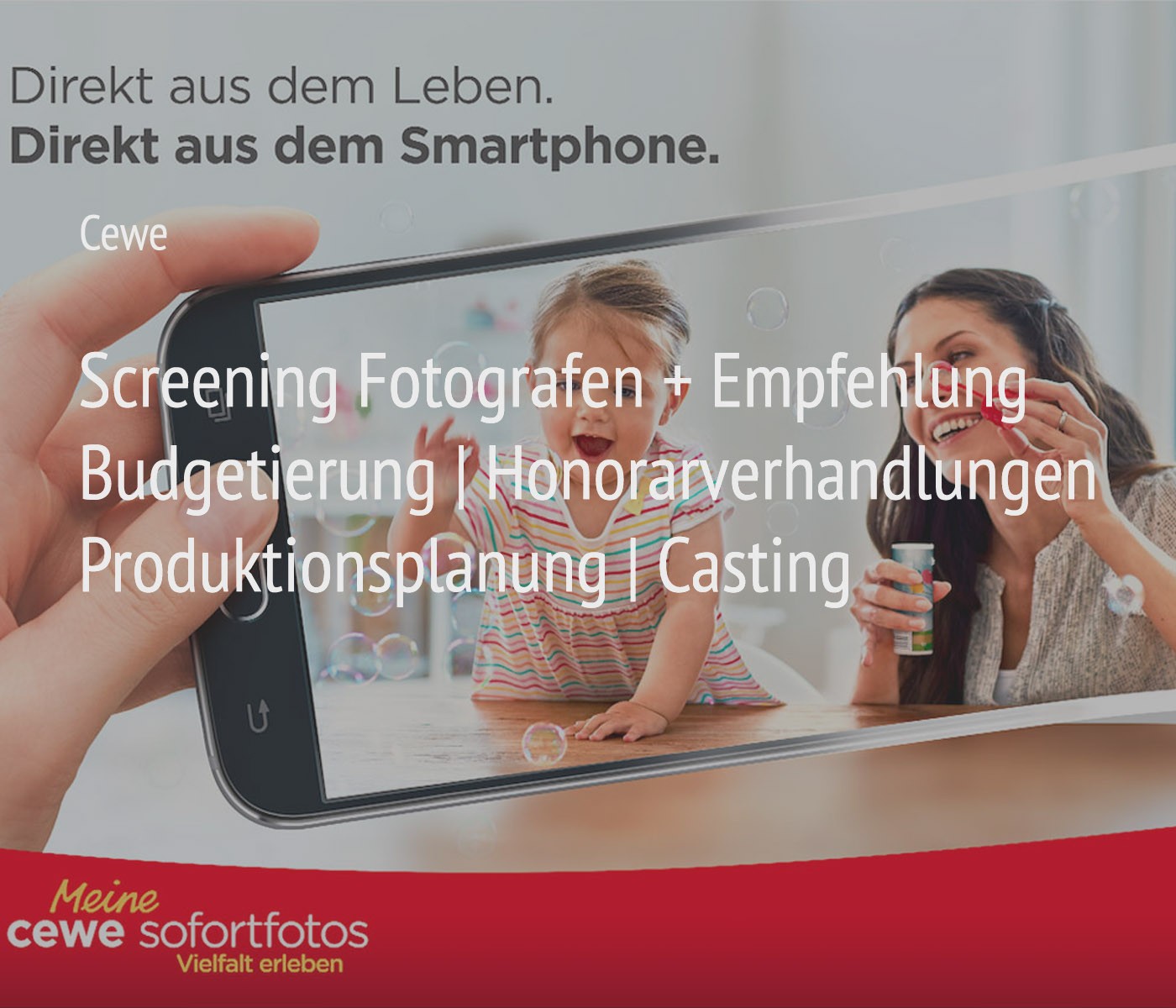 EXPOSE Conny Oelker | Cewe Projekt | Screening Fotografen + Empfehlung | Budgetierung | Honorarverhandlungen | Produktionsplanung | Casting